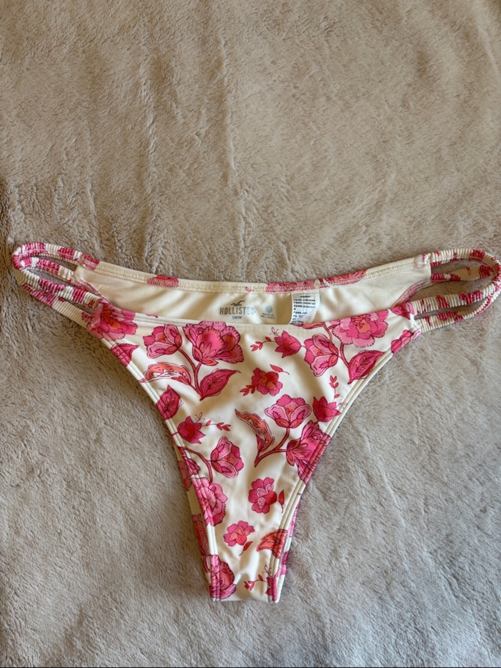 Hollister Cream Bikini Bottoms with Pink Floral Print